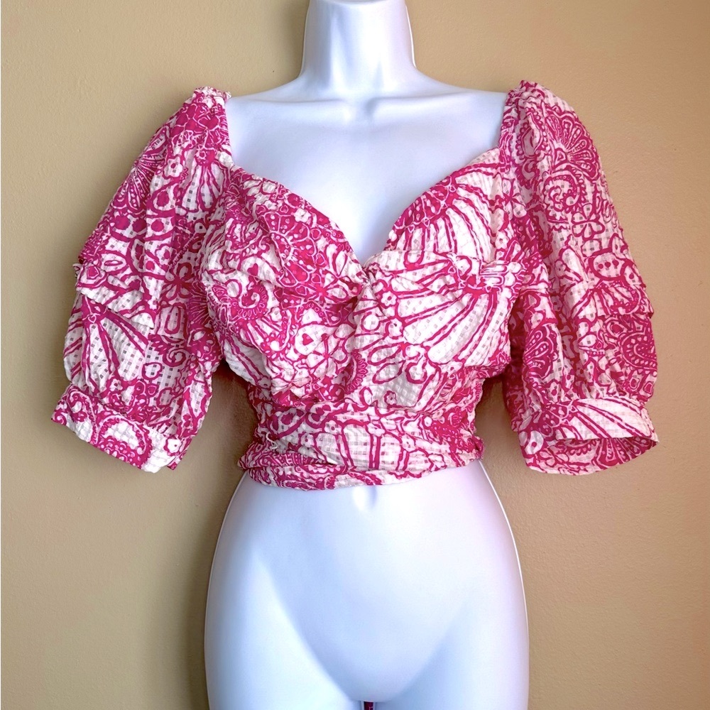 Anthropology— Maeve Pink and White Patterned Blouse